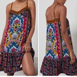 ANTHROPOLOGY ZADIE Bohemian Velvet Slip Dress Multi-Colored LARGE